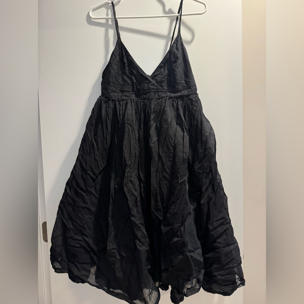 J. Crew Black Cotton Dress Sz 10 Empire Waist Adjustable Double Spaghetti Straps
